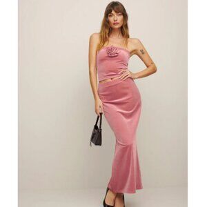 New Reformation Adalyn Tea Rose Soft Girl Velvet Maxi Skirt Size Large
